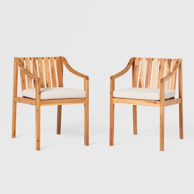 Saracina Home 2pk Mid-Century Modern Slatted Outdoor Acacia Arm Chairs With Cushions 6 Saracina Home 2pk Mid-Century Modern Slatted Outdoor Acacia Arm Chairs With Cushions - Image 6