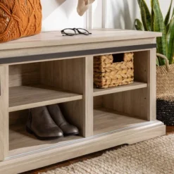 48" Transitional Sliding Door Wood And Metal Bench - Saracina Home -Saracina Home Shop GUEST 00a99006 dc6a 4e1a 8f27 fcc106c29cdb