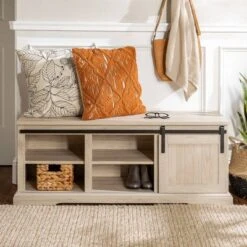 48" Transitional Sliding Door Wood And Metal Bench - Saracina Home -Saracina Home Shop GUEST 0374d25f b802 4d68 a352 732f96006f3e