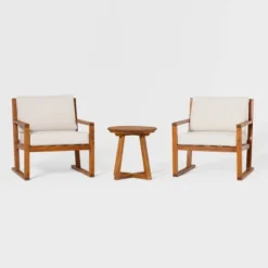 Saracina Home 3pc Modern Slat-Back Acacia Outdoor Conversation Set With Cushions -Saracina Home Shop GUEST 051bd24b e509 42d0 a30a 0bac2d263977