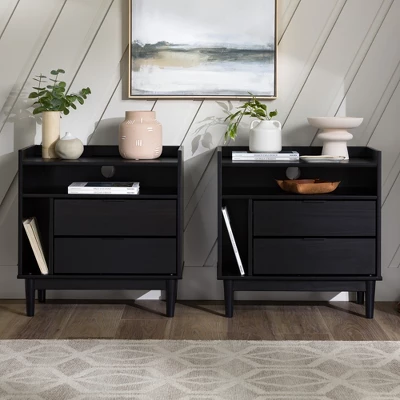 2pk Mid-Century Modern Solid Wood 2 Drawer Storage Nightstands - Saracina Home 6 2pk Mid-Century Modern Solid Wood 2 Drawer Storage Nightstands - Saracina Home - Image 6