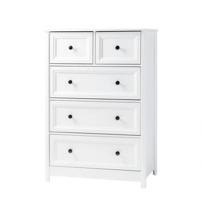 Farmhouse 5 Drawer Grooved Tall Storage Dresser White - Saracina Home 5 Farmhouse 5 Drawer Grooved Tall Storage Dresser White - Saracina Home - Image 5