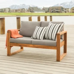 Galia Square Leg Acacia Wood Patio Loveseat With Cushions - Brown - Saracina Home 23 Galia Square Leg Acacia Wood Patio Loveseat With Cushions - Brown - Saracina Home -Saracina Home Shop GUEST 0cc2d0f3 47e5 4caf 8193 f03c8bb693e4