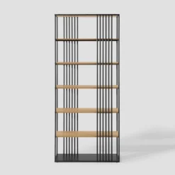 79" Modern 6 Shelf With Metal Bar Bookcase Coastal Oak/Black - Saracina Home 12 79" Modern 6 Shelf With Metal Bar Bookcase Coastal Oak/Black - Saracina Home -Saracina Home Shop GUEST 10748008 39ee 4721 929f b7239ed78e10