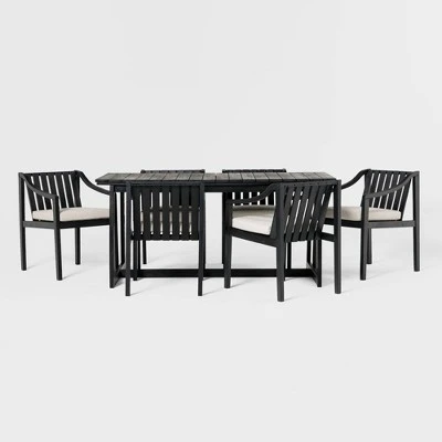 7pc Modern Slatted Wood Outdoor Dining Set - Saracina Home 6 7pc Modern Slatted Wood Outdoor Dining Set - Saracina Home - Image 6