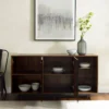 Shing Modern Striped Door 60" Sideboard With Glass Shelves Dark Walnut - Saracina Home