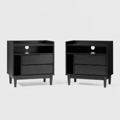 2pk Mid-Century Modern Solid Wood 2 Drawer Storage Nightstands - Saracina Home 19 2pk Mid-Century Modern Solid Wood 2 Drawer Storage Nightstands - Saracina Home -Saracina Home Shop GUEST 1f73b353 865e 4131 a376 6364f0459882