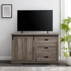 Orson Farmhouse Sliding Grooved Door Sideboard With 3 Drawers Gray Wash - Saracina Home -Saracina Home Shop GUEST 2254278b 7ce9 40e1 a34c fc80cf64615d