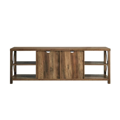 Sophie Rustic Farmhouse X Frame Glass Doors TV Stand For TVs Up To 80" Rustic Oak - Saracina Home 5 Sophie Rustic Farmhouse X Frame Glass Doors TV Stand For TVs Up To 80" Rustic Oak - Saracina Home - Image 5