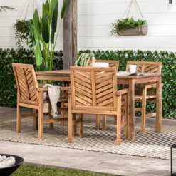 5pc Slatted Chevron Acacia Wood Patio Dining Set - Saracina Home
