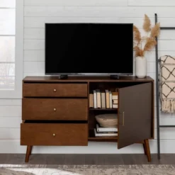 Mid-Century Modern With Closed Storage TV Stand For TVs Up To 58" Walnut - Saracina Home 30 Mid-Century Modern With Closed Storage TV Stand For TVs Up To 58" Walnut - Saracina Home -Saracina Home Shop GUEST 272c04f3 ea07 453c 9824 8666892ac8d7