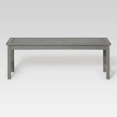 Ravenscroft Modern Boho Acacia Wood Slat Top Outdoor Dining Bench - Gray Wash - Saracina Home 4 Ravenscroft Modern Boho Acacia Wood Slat Top Outdoor Dining Bench - Gray Wash - Saracina Home - Image 4