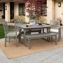 Ravenscroft 6pc Acacia Wood Patio Dining Set With Bench - Gray Wash - Saracina Home -Saracina Home Shop GUEST 2ada4af1 ac57 426c 9994 bf71f735d804