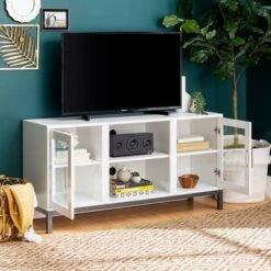 Pierceton Modern Double Glass Door With Metal Legs TV Stand For TVs Up To 58" White - Saracina Home 13 Pierceton Modern Double Glass Door With Metal Legs TV Stand For TVs Up To 58" White - Saracina Home -Saracina Home Shop GUEST 2c1fd597 52e5 48a8 9e83 a72aa568db78