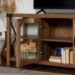 Sophie Rustic Farmhouse X Frame Glass Doors TV Stand For TVs Up To 80" Rustic Oak - Saracina Home 23 Sophie Rustic Farmhouse X Frame Glass Doors TV Stand For TVs Up To 80" Rustic Oak - Saracina Home -Saracina Home Shop GUEST 2d1619d6 6228 4a03 b8af 73592536e713