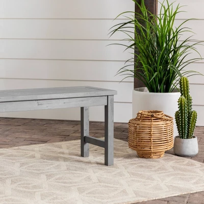 Ravenscroft Modern Boho Acacia Wood Slat Top Outdoor Dining Bench - Gray Wash - Saracina Home 6 Ravenscroft Modern Boho Acacia Wood Slat Top Outdoor Dining Bench - Gray Wash - Saracina Home - Image 6
