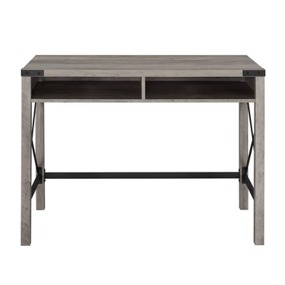 Sophie Modern Farmhouse X Frame Writing Desk With Cubbies Gray Wash - Saracina Home 2 Sophie Modern Farmhouse X Frame Writing Desk With Cubbies Gray Wash - Saracina Home - Image 2