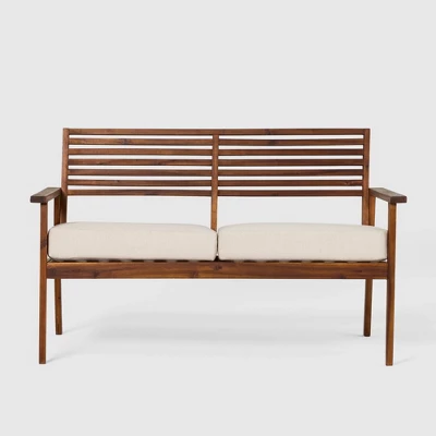 Saracina Home Mid-Century Modern Slatted Acacia Outdoor Bench 6 Saracina Home Mid-Century Modern Slatted Acacia Outdoor Bench - Image 6