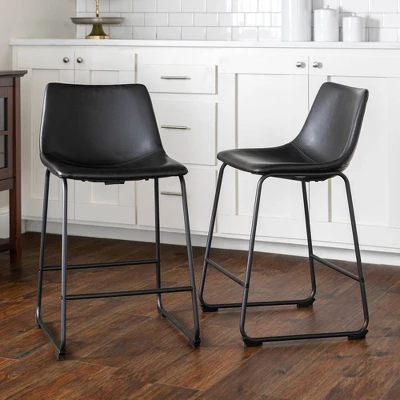 Set Of 2 Laslo Modern Upholstered Faux Leather Counter Height Barstools - Saracina Home 1 Set Of 2 Laslo Modern Upholstered Faux Leather Counter Height Barstools - Saracina Home