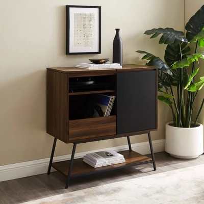 Emmeline Mid-Century Modern Vinyl Record Player Cabinet Black/Dark Walnut - Saracina Home 2 Emmeline Mid-Century Modern Vinyl Record Player Cabinet Black/Dark Walnut - Saracina Home - Image 2
