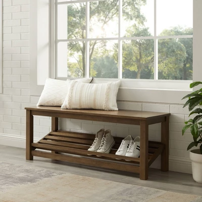 Modern Farmhouse Solid Wood Shoe Storage Entry Bench Rustic Oak - Saracina Home 1 Modern Farmhouse Solid Wood Shoe Storage Entry Bench Rustic Oak - Saracina Home