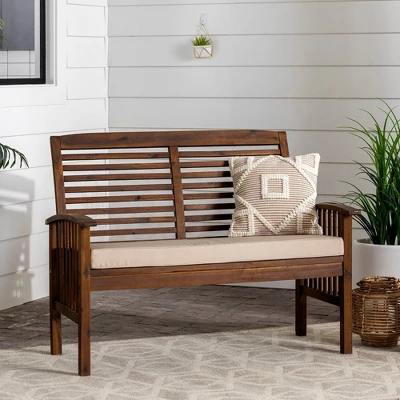 Ravenscroft Modern Boho Acacia Wood Slatted Outdoor Loveseat With Cushion - Saracina Home 11 Ravenscroft Modern Boho Acacia Wood Slatted Outdoor Loveseat With Cushion - Saracina Home - Image 11