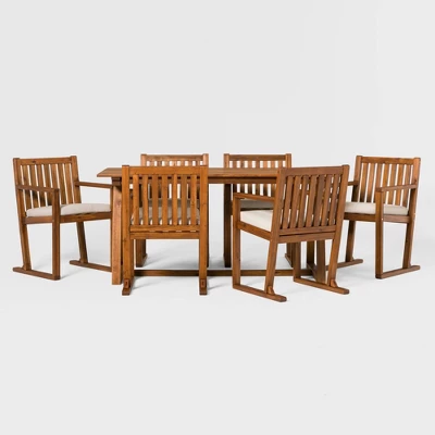 Saracina Home 7pc Modern Slatted Acacia Outdoor Dining Set With Trapezoid Legs 5 Saracina Home 7pc Modern Slatted Acacia Outdoor Dining Set With Trapezoid Legs - Image 5