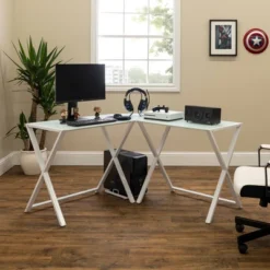 Modern Glass L Shaped Gaming Computer Desk White - Saracina Home -Saracina Home Shop GUEST 4d44eb20 12e3 40bb 97f6 4e81c97ce684