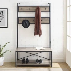 72" Industrial Farmhouse Metal And Wood Hall Tree Gray Wash - Saracina Home -Saracina Home Shop GUEST 4d472d80 59c1 42fa 9d8e 29156a81b82d