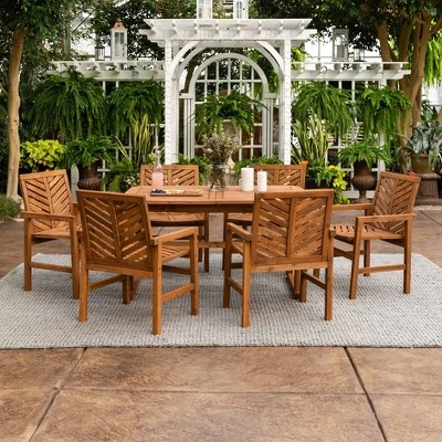 7pc Slatted Extendable Acacia Wood Patio Dining Set - Saracina Home 2 7pc Slatted Extendable Acacia Wood Patio Dining Set - Saracina Home - Image 2