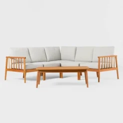 Saracina Home 6pc Modern Boho Outdoor Eucalyptus Spindle Sectional -Saracina Home Shop GUEST 50b85b0f ef35 42f9 9821 b9804b809312