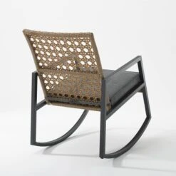 Komodo Modern Boho Faux Rattan & Metal Outdoor Rocking Chair With Cushion - Brown/Gray - Saracina Home 7 Komodo Modern Boho Faux Rattan & Metal Outdoor Rocking Chair With Cushion - Brown/Gray - Saracina Home -Saracina Home Shop GUEST 520cdeec 4f51 489c aadc c2148f573b0c