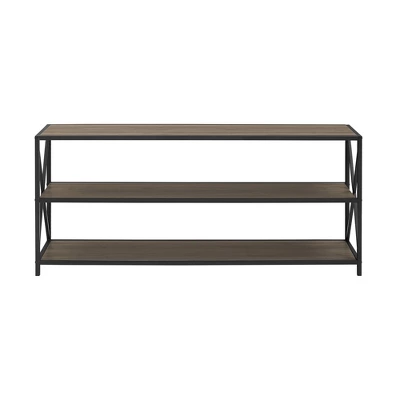 Modern Industrial X Frame Metal And Wood Media Bookshelf - Saracina Home 3 Modern Industrial X Frame Metal And Wood Media Bookshelf - Saracina Home - Image 3