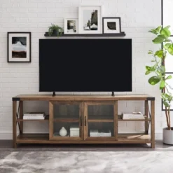 Sophie Rustic Farmhouse X Frame Glass Doors TV Stand For TVs Up To 80" Rustic Oak - Saracina Home 16 Sophie Rustic Farmhouse X Frame Glass Doors TV Stand For TVs Up To 80" Rustic Oak - Saracina Home -Saracina Home Shop GUEST 545c029e b94b 4a9e 81b6 ba58fc048e1b