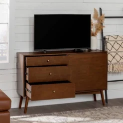 Mid-Century Modern With Closed Storage TV Stand For TVs Up To 58" Walnut - Saracina Home 26 Mid-Century Modern With Closed Storage TV Stand For TVs Up To 58" Walnut - Saracina Home -Saracina Home Shop GUEST 54c83906 77ba 4118 b803 113db40fdb4a