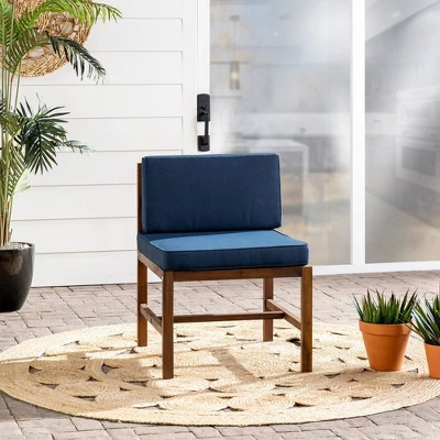 Modular Acacia Wood Armless Patio Chair With Cushion - Dark Brown/Navy - Saracina Home 7 Modular Acacia Wood Armless Patio Chair With Cushion - Dark Brown/Navy - Saracina Home - Image 7