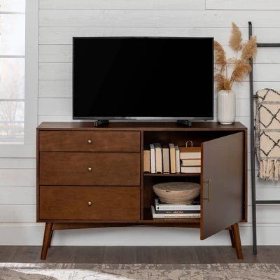 Mid-Century Modern With Closed Storage TV Stand For TVs Up To 58" Walnut - Saracina Home 13 Mid-Century Modern With Closed Storage TV Stand For TVs Up To 58" Walnut - Saracina Home - Image 13