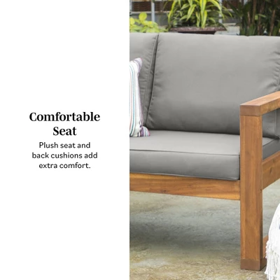 Galia Square Leg Acacia Wood Patio Loveseat With Cushions - Brown - Saracina Home 17 Galia Square Leg Acacia Wood Patio Loveseat With Cushions - Brown - Saracina Home - Image 17