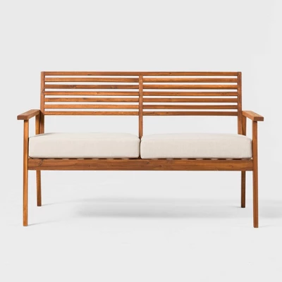 Saracina Home Mid-Century Modern Slatted Acacia Outdoor Bench 5 Saracina Home Mid-Century Modern Slatted Acacia Outdoor Bench - Image 5