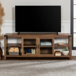 Sophie Rustic Farmhouse X Frame Glass Doors TV Stand For TVs Up To 80" Rustic Oak - Saracina Home 27 Sophie Rustic Farmhouse X Frame Glass Doors TV Stand For TVs Up To 80" Rustic Oak - Saracina Home -Saracina Home Shop GUEST 591b94bc 31db 4bc2 b040 d2578c8b0269