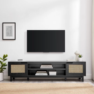 Modern Boho Storage TV Stand For TVs Up To 80" With Rattan Doors - Saracina Home 3 Modern Boho Storage TV Stand For TVs Up To 80" With Rattan Doors - Saracina Home - Image 3