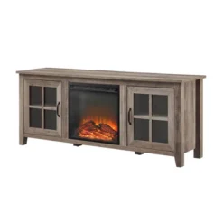 Transitional Farmhouse Window Pane Fireplace TV Stand For TV's Up To 65" Gray Wash - Saracina Home -Saracina Home Shop GUEST 6381d9dd 9082 439c 8d52 c52d569b90f9