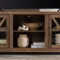 Clarabelle Transitional Glass Barn Door TV Stand For TVs Up To 65" - Saracina Home -Saracina Home Shop GUEST 6628f029 4b8f 424d 8cff 4b7e2252ac0b