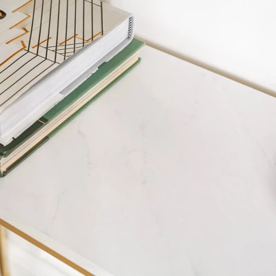 Megan Modern Glam Curved Console Table Faux White Marble/Gold - Saracina Home 7 Megan Modern Glam Curved Console Table Faux White Marble/Gold - Saracina Home - Image 7