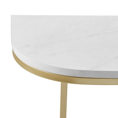 Megan Modern Glam Curved Console Table Faux White Marble/Gold - Saracina Home 2 Megan Modern Glam Curved Console Table Faux White Marble/Gold - Saracina Home - Image 2