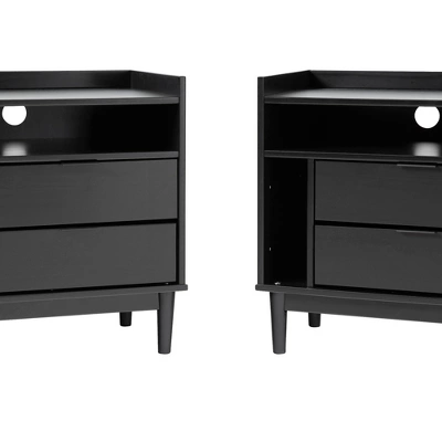 2pk Mid-Century Modern Solid Wood 2 Drawer Storage Nightstands - Saracina Home 4 2pk Mid-Century Modern Solid Wood 2 Drawer Storage Nightstands - Saracina Home - Image 4