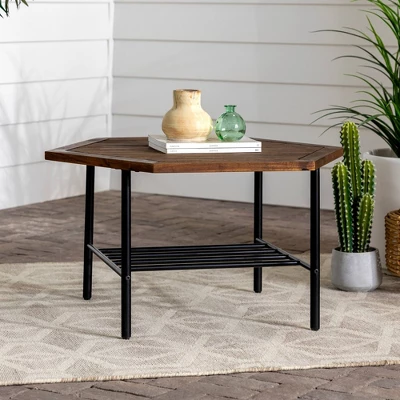 Saybrook Modern Metal And Wood Patio Hexagon Coffee Table - Dark Brown - Saracina Home 1 Saybrook Modern Metal And Wood Patio Hexagon Coffee Table - Dark Brown - Saracina Home