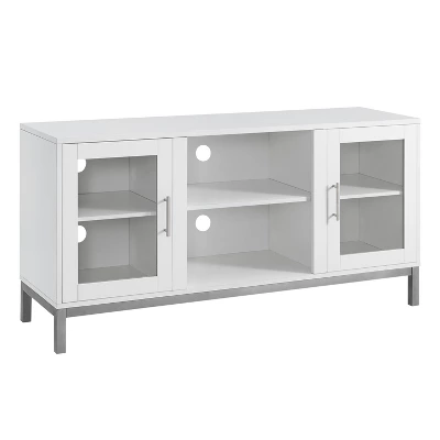 Pierceton Modern Double Glass Door With Metal Legs TV Stand For TVs Up To 58" White - Saracina Home 3 Pierceton Modern Double Glass Door With Metal Legs TV Stand For TVs Up To 58" White - Saracina Home - Image 3