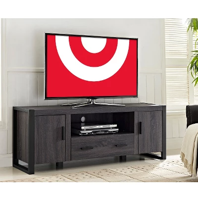 Modern Urban Industrial TV Stand For TVs Up To 65" Charcoal - Saracina Home 1 Modern Urban Industrial TV Stand For TVs Up To 65" Charcoal - Saracina Home