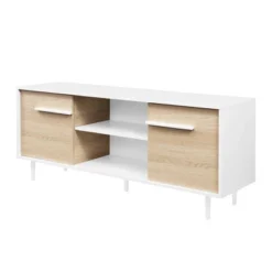 Modern 2 Door TV Stand For TVs Up To 65" Solid White/Coastal Oak/White - Saracina Home -Saracina Home Shop GUEST 71b35f19 b185 49ca 9a53 cd5480612808